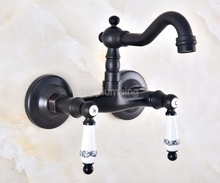 Black Oil Rubbed Bronze Wall Mounted Bathroom Basin Faucet / 360 Swivel Spout Kitchen Sink Mixer Taps tnf834 2024 - buy cheap