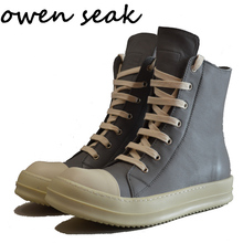 Owen Seak Women Casual Shoes Genuine Leather High-TOP Ankle Boots Sneaker Luxury Trainers Lace-up Zip Spring Flat Big Shoes 2024 - buy cheap