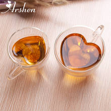 Arshen 240/180 мл чайная чашка с двойными стенками, термостойкая креативная стеклянная кружка в форме сердца с двойными стенками, чайные чашки, кружки для сока, молока, кофе, подарок 2024 - купить недорого