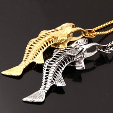 Очаровательное мужское ожерелье из тяжелого серебра/золота, Очаровательное украшение для байкеров, подвеска из нержавеющей стали в виде рыбьего скелета, цепочка в подарок на Рождество 2024 - купить недорого