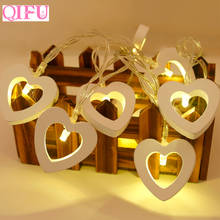 QIFU 10 светодиодных теплых белых деревянных гирлянд в форме сердца для свадебной вечеринки, Дня Святого Валентина, украшения на день рождения, украшения для дома 2024 - купить недорого