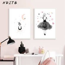 NDITB Baby Girl Nursery Wall Art Canvas Posters and Prints Cute Cartoon Painting Decorative Picture Kids Bedroom Decoration 2024 - buy cheap