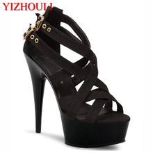 New style fashionable sexy sandals, black cross buckle sexy shoes, 15 cm high heel sandals 2024 - buy cheap