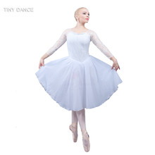 Fantasia de bailarina branca com manga comprida, vestido tutu para balé feminino 18086 2024 - compre barato