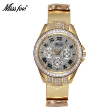 Famosa Marca de Luxo Mulheres de Cristal Moda Relógios de Ouro Senhoras Strass Relógio de Pulso Vestido Relógio Feminino Casual Zegarek Damski 2024 - compre barato
