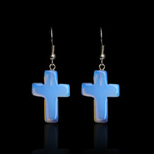 Европейские и американские очаровательные серьги-подвески в виде креста для молитвы с белым кристаллом и лунным камнем 2024 - купить недорого