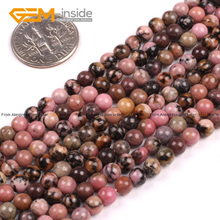 Gema-dentro 4-12mm natural redondo contas de rhodonite para fazer jóias contas de 15 polegada diy colar pulseiras para jóias femininas 2024 - compre barato