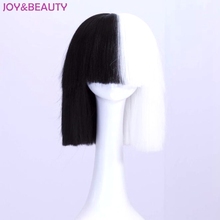Joy & beauty peruca de cabelo curto liso, cabelo preto, branco, preto, dourado, alta temperatura, fibra, cosplay, 35cm de comprimento 2024 - compre barato