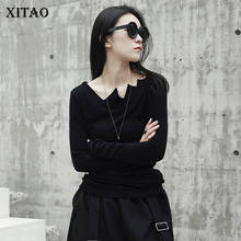 [XITAO] 2019 New Autumn Europe Fashion Women Asymmetrical Collar Solid Color T-Shirts Female Full Sleeve Pullover Tees GWY2393 2024 - buy cheap