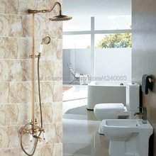 Antique Brass Shower Faucets Set 8'' Rainfall Shower Head Handle Shower Mixer Tap Swivel Tub Spout Bath Shower Set Krs118 2024 - buy cheap