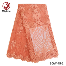 Wholesale african lace fabric with beads design embroidery tulle lace fabric hot selling french net lace fabric for dress BGW-45 2024 - buy cheap
