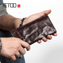 AETOO Ultra-thin men's long wallet leather original retro wallet personality vintage head layer leather simple young men's walle 2024 - buy cheap