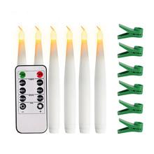 Velas cónicas sin llama con Control remoto, paquete de 6 velas cónicas sin llama con Clips, Control de temporizador de luz blanca cálida de 14,5 cm, vela eléctrica LED 2024 - compra barato