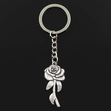 Fashion Rose Flower 42x19mm Pendant 30mm Key Ring Metal Chain Silver Color Men Car Gift Souvenirs Keychain Dropshipping 2024 - buy cheap