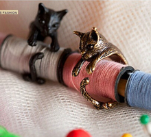 Wholesale Retro hippie Silver Cat Ring Free Size Open Wrap punk Vintage animal Kitten Ring 2024 - buy cheap