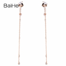 BAIHE Solid 18K Rose Gold 0.32ct Round Marquise H/SI Natural Diamonds Earrings Wedding Fine Jewelry tassel Stud Earrings Women 2024 - buy cheap