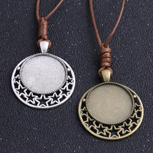 1pcs Zinc Alloy Two Color 25mm Round Star Cabochon Settings Blank Cameo Pendant Base Tray With Leather Cord For Jewelry Making 2024 - buy cheap