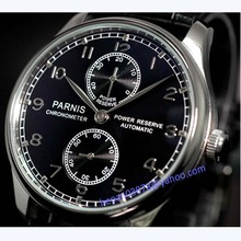 Parnis 43mm Black dial Power reserve black Leather Strap ST2542 Automatic movement  Men's watch 100 relogio masculino 2024 - buy cheap