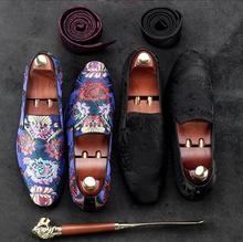 Spring New Dress Shoes Men's Embroidery Mix Colour Flower Casual Flats Loafers Slip-On Male Genuine Laether Moccasin Gommino 2022 - buy cheap