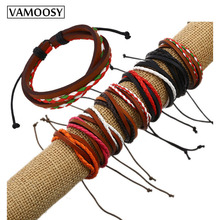 VAMOOSY 2018, nueva pulsera tejida de cuero para hombres, pulsera de cuero Retro para estudiantes, joyas de pulseras de cuero bohemias 2024 - compra barato