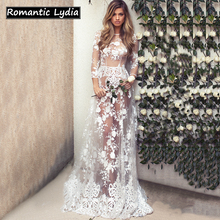 Women Luxurious Floral Floor Length White Lace Dress Sexy Transparent Embroidery Party Long Sleeve Maxi Dresses Vestidos 2024 - buy cheap