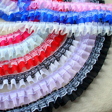 New Recommend 8color Double Layer Organza+Lace Pleated Lace Trim DIY Fabric Baby Clothes Decoration Accessories Width4cm 5M/lot 2024 - buy cheap