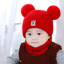 Baby hat Kids Winter Warm Knitted Hat Child Skullies Beanies Circle Scarf with Thicken Fleece Lining for Boys Girls 1-2 years 2024 - buy cheap