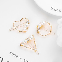 Simple Retro Wild Geometric Imitation Pearl With Rhinestones Gold Triangle Heart Small Hairpin Headdress Bangs Clip Female 2024 - buy cheap