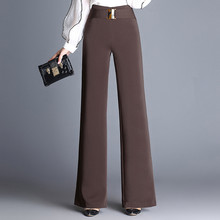 Calça feminina justa, primavera outono, cor sólida, botão, perna larga, cintura alta, calça casual sem959 2024 - compre barato