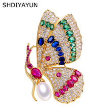 SHDIYAYUN-broche de perlas 2019 para mujer, broches de mariposa de circón Vintage, alfileres de perlas naturales de agua dulce, accesorios de joyería fina 2024 - compra barato