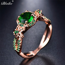 Blaike  Fashion Rose Gold Filled Green Zircon Female Birthstone Ring Xmas Present Flower Rings for Women Wedding Jewelry 2024 - buy cheap