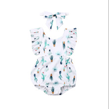 Newborn Infant Baby Girl Boys Cotton Jumpsuit Ruffles Short Sleeve Cactus Print Bodysuit Clothes Outfit Sets 2024 - buy cheap