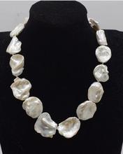 Beautiful freshwater pearl white flat reborn keshi 18-23mm necklace 18" 36" 2024 - buy cheap