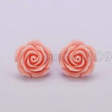 Novo brincos pretty 12mm coral rosa flor 925 prata 2024 - compre barato