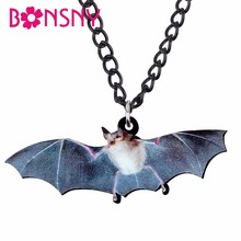 Bonsny Acrylic Halloween Flying Bat Pendant Chain Choker Fashion Animal Jewelry Necklace For Women Teens Kids Gift Decorations 2024 - buy cheap