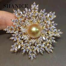 SHANICE-broches de Zirconia cúbica con diseño de flor dorada, broche de lujo con cristales, de perlas y plantas, regalo femenino 2024 - compra barato