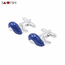 SAVOYSHI-gemelos de ballena para hombre, camisa con botones de alta calidad, esmalte azul, Animal, joyería, regalo 2024 - compra barato