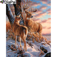 DIAPAI-pintura de diamante 5D DIY "Escena de nieve y ciervo", cuadrados o redondos de imitación bordado de diamantes, estilo punto de cruz 3D, decoración, A19896, 100% 2024 - compra barato