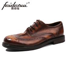 New Vintage Comfortable Handmade Men's Carved Oxfords Genuine Leather Round Toe Man Wingtip Casual Brogue Shoes HQS150 2024 - buy cheap