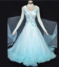 Vestido de concurso de dança moderno valsa tango, vestidos para competição de dança de salão com estampa floral azul mddrones 2024 - compre barato