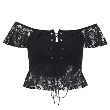 Sexy T Shirt Women Short Sleeve Crop Top Vintage Gothic Punk Tshirt Ladies Black Lace T-shirts 2024 - compre barato