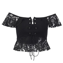 Top corto con hombros descubiertos para mujer, Top Sexy de Lolita gótica Victoriana con encaje Floral, Top corto de estilo vendaje para mujer, ropa de manga corta 2021 2024 - compra barato