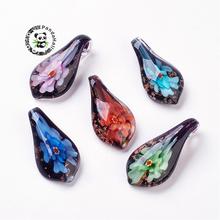 50pcs Mixed Color Handmade Lampwork Drop Pendants, with Gold Sand and Inner Flower, 37x19x9.5mm, Hole: 7x5mm F70 2024 - buy cheap