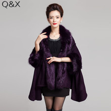 2021 Winter Warm Long Sleeves Knitted Poncho Streetwear Cape Cashmere Solid Shawl Women Faux Fur Collar Cardigan Coat 2024 - buy cheap