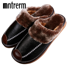 Mntrerm Winter Men's Slippers Genuine Leather Home Indoor Non-Slip Thermal Shoes Men 2020 New Warm Winter Slippers Plus Size 2024 - buy cheap