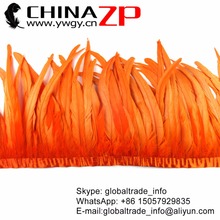 CHINAZP Feathers Retail and  Wholesale  12-14 inch Width Orange Dyed Rooster Tail Feather Fringe Trim for Carnival Costume 2024 - buy cheap