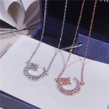 2019 New Arrival Fashion Designer Statement Moon Pendant Real 925 Sterling Silver Zircon Star Necklace Trendy Women Bijoux 2024 - buy cheap