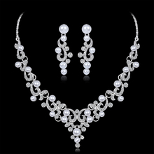 Conjunto de joias de pérolas falsas, conjunto de joias de liga de strass, colar de pérolas, brincos para mulheres, noiva 2024 - compre barato