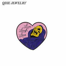 QIHE JEWELRY Pink Heart SKELETOR Pins SKELETOR Brooches Enamel pins Badges Lapel pins Skeleton jewelry Punk jewelry 2024 - buy cheap