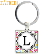 TAFREE Letter L keychain fashion charming Bright Floral letters glass dome metal key chain ring holder women men jewelry AA23 2024 - buy cheap